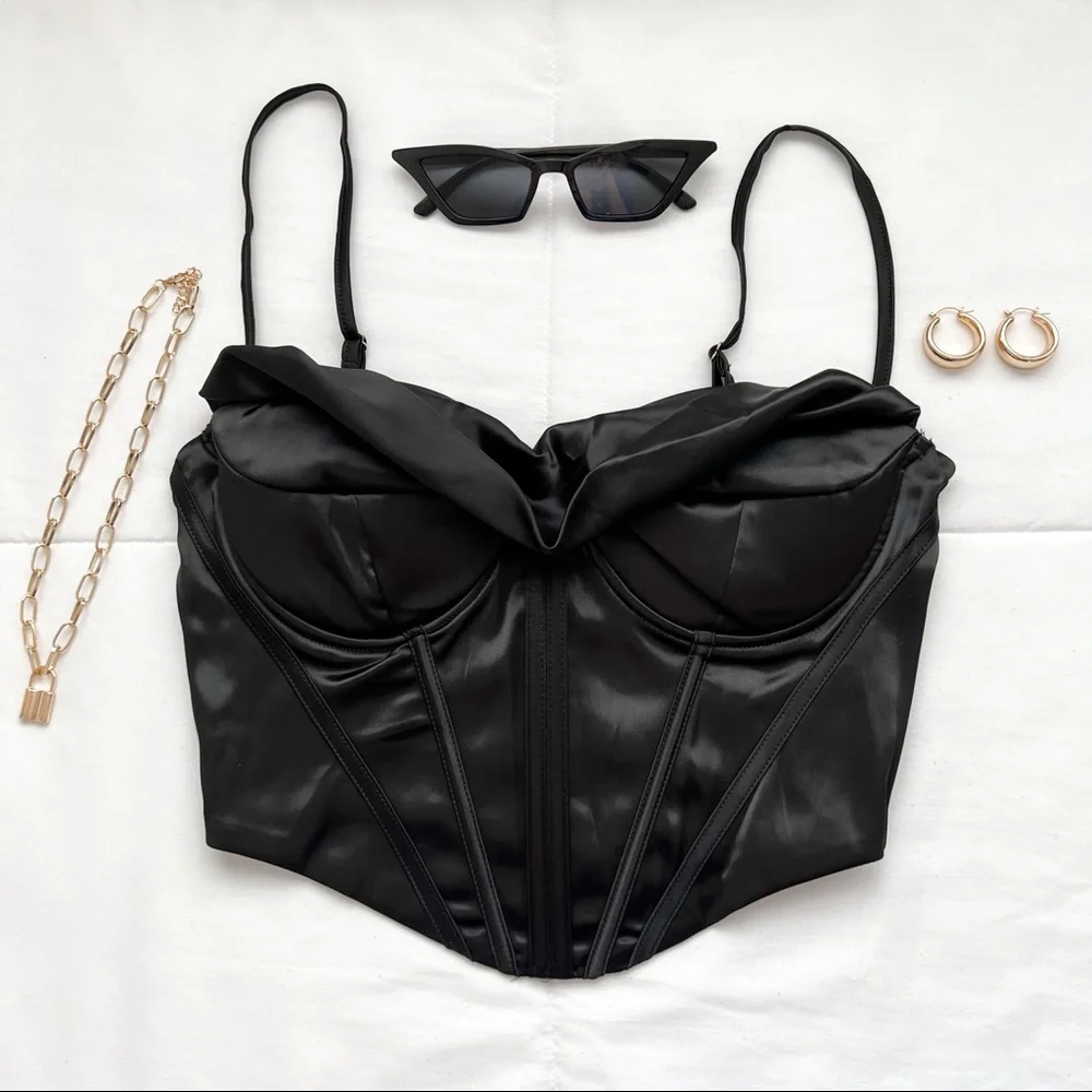 FINAL SALE luxurious satin corset bustier trendy women’s top party outfit - Picture 2 of 7